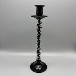 Murano (?) Glass Candlestick Handblown Helix Air Twist Design Black Glass
